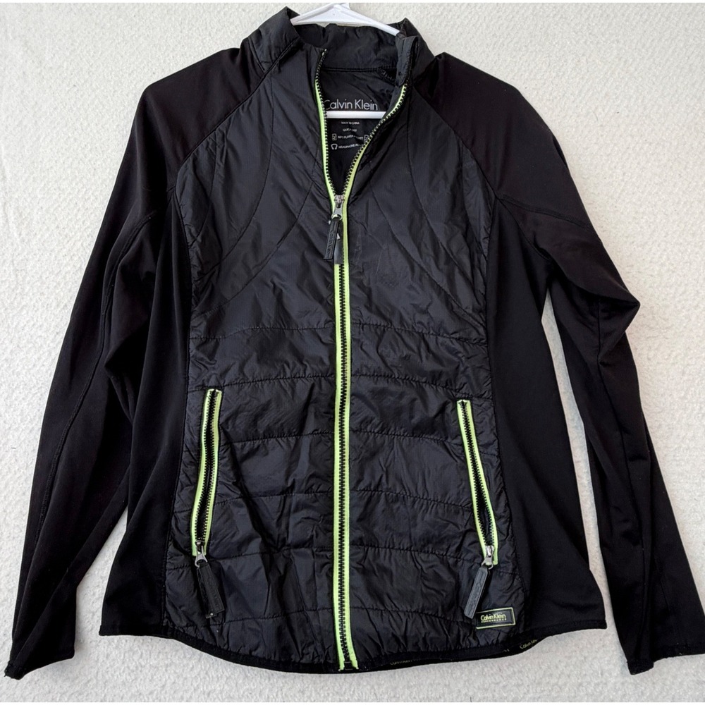 Calvin Klein Performance Womens Black Quilted Hybrid Jacket MP3 Pocket VTG Med